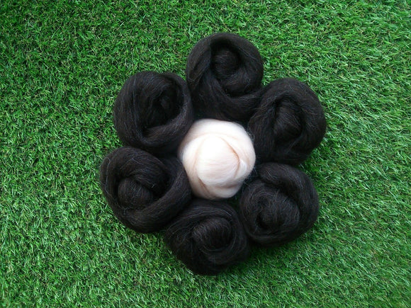 Felting Wool - Natural Black & Flesh Pink Skin