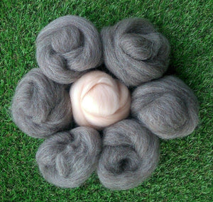 Felting Wool - Grey Natural & Flesh Pink