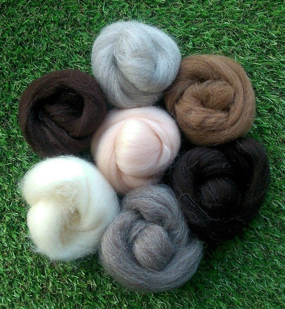Felting Wool - Natural tones + flesh/pink skin
